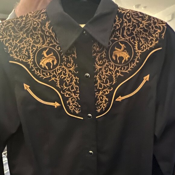 Roper Tops - VINTAGE Roper Black Western Snap Shirt w/ Copper Bucking Bronc Embroidery SizeM